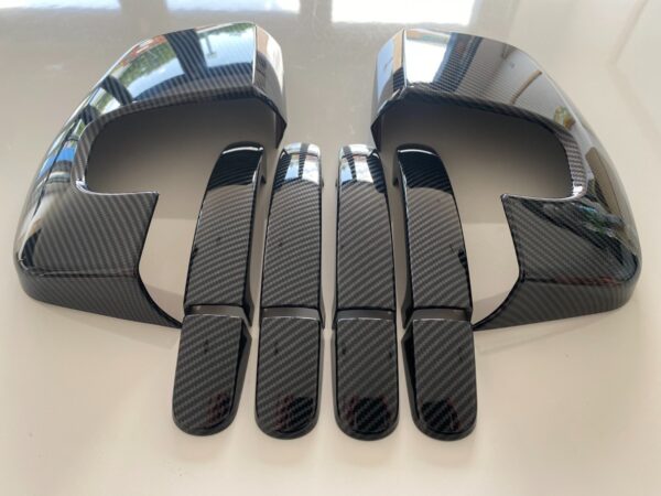 CARBON WING MIRROR COVER DOOR HANDLE SET FOR FORD TRANSIT CUSTOM  TOURNEO 2012+