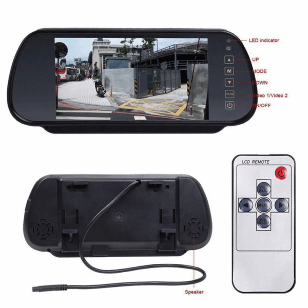 7-Inch Mirror mounted Rear-view LED monitor Twin channel with remote - Image 4