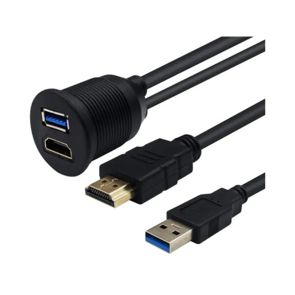 HDMI & USB 3 Flush Mount Cable Dashboard Panel Mount Cigar Socket Circular Cable