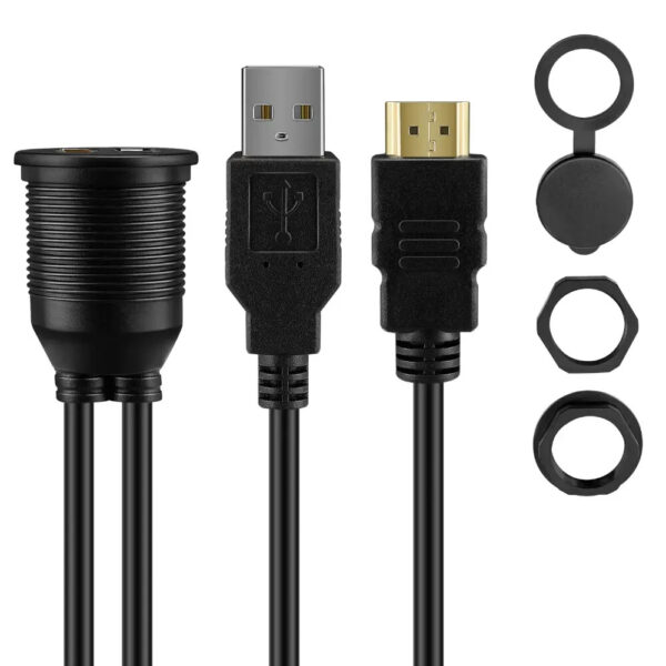 HDMI & USB 3 Flush Mount Cable Dashboard Panel Mount Cigar Socket Circular Cable - Image 2