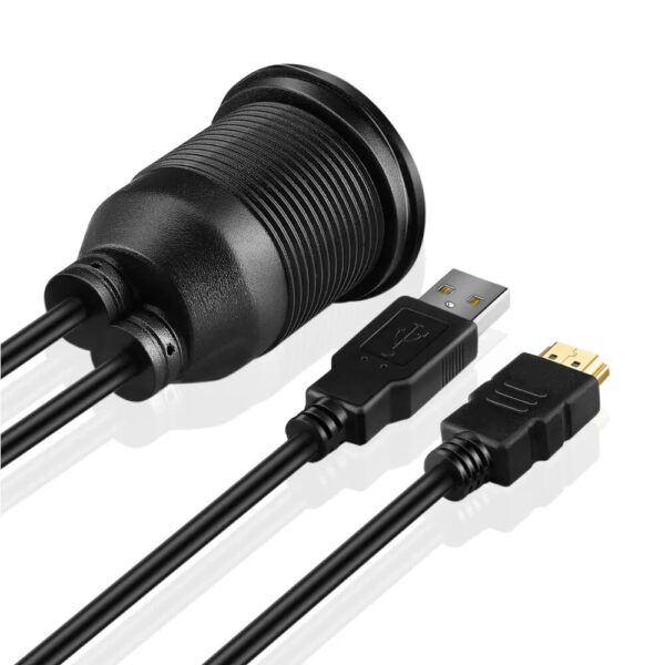 HDMI & USB 3 Flush Mount Cable Dashboard Panel Mount Cigar Socket Circular Cable - Image 3