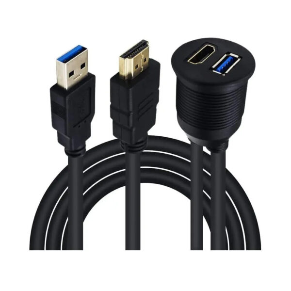HDMI & USB 3 Flush Mount Cable Dashboard Panel Mount Cigar Socket Circular Cable - Image 4