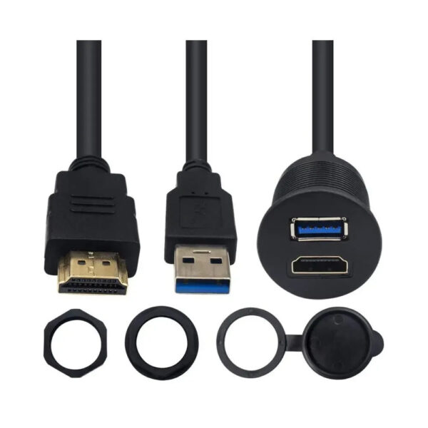HDMI & USB 3 Flush Mount Cable Dashboard Panel Mount Cigar Socket Circular Cable - Image 5