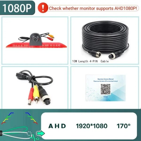 170 Degree 1080P  AHD Brake Light Reverse Camera for Ford Transit Van NTSC - Image 4