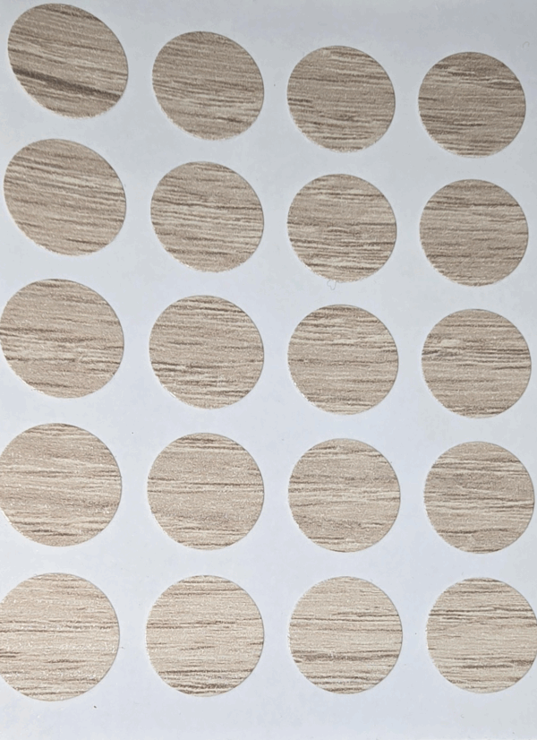 Auto-Trail Paper Dot self adhesive screw hole covers 14mm Salinas Oak X 20