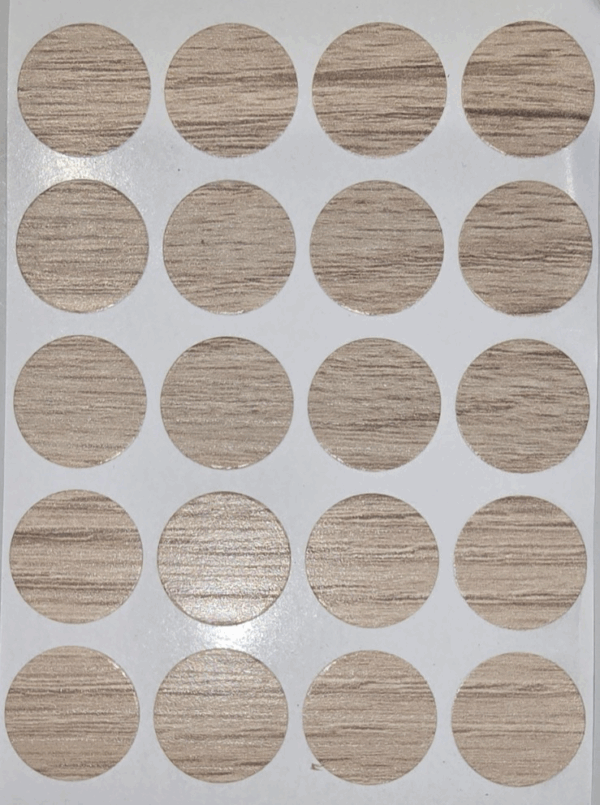 Auto-Trail Paper Dot self adhesive screw hole covers 18mm Salinas Oak X 20