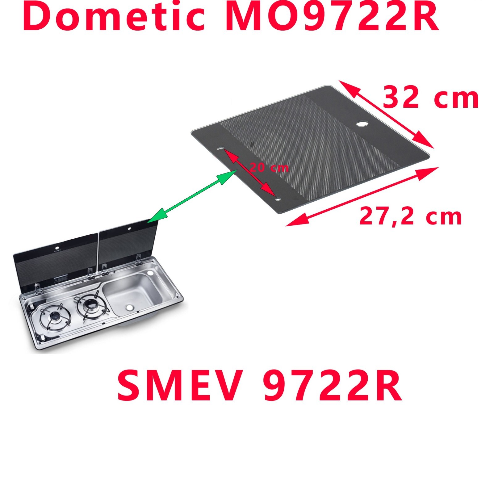 Dometic Sink lid MO9722R Small Sink Glass Cover Black 407149746 - Image 2